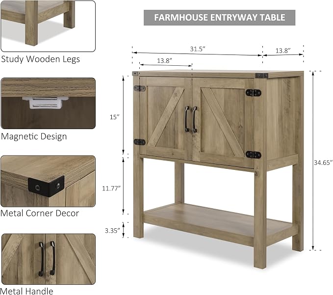 Mufico Sofa Table Console Table, Coffee Bar Cabinet, 31.5 L x 13.8 D x 34.65 H - Image 2