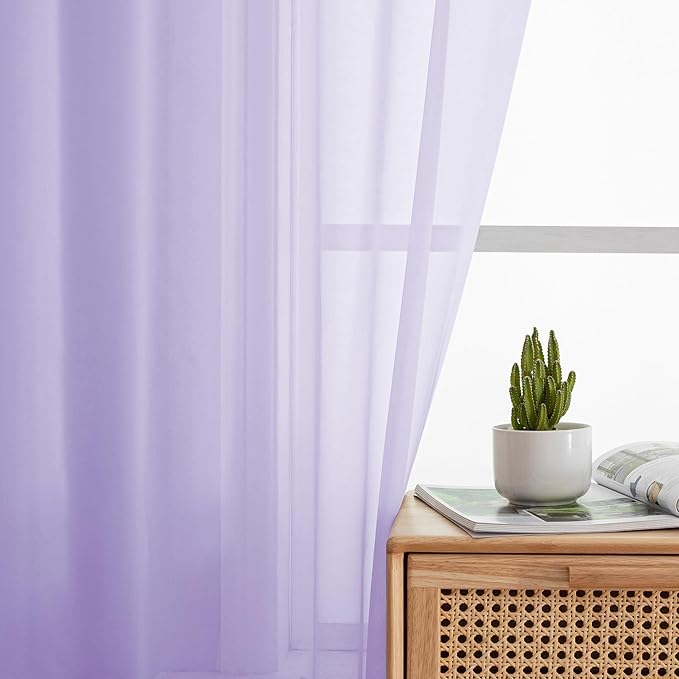 Simplebrand Lavender Sheer Curtains 84 Inches Long, Light Filtering Rod Pocket - Image 3