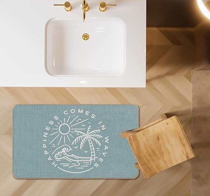 Summer Beach House Happiness Comes in Waves Blue Rustic Door Mat Doormat - Image 4