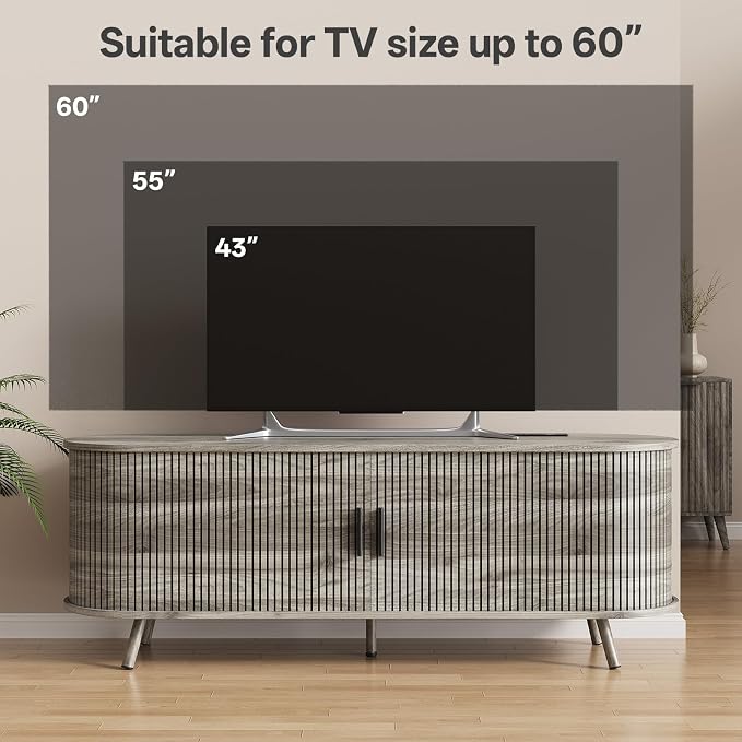 55 inch TV Stand with Power Outlet, Fluted Entertainment Center - Image 6