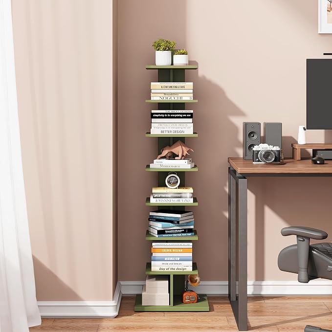 TUTOTAK Bookshelf, 8-Tier Bookcase, Narrow Spine Book Shelf - Image 8