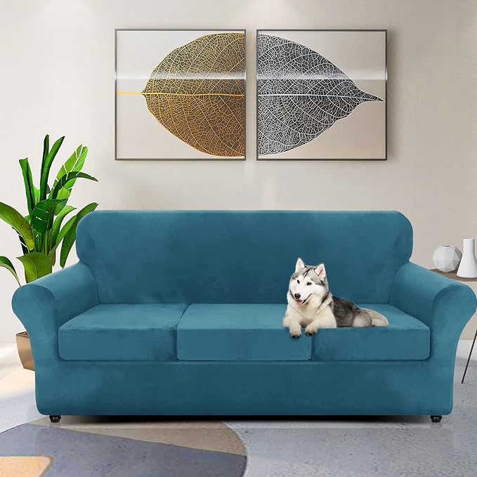 ZNSAYOTX Oversized Velvet Couch Cover 4 Piece Stretch Sofa Covers - Image 2