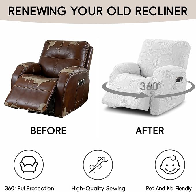Oversized Recliner Chair Covers, 4-Piece Stretch Geometric Strokes Jacquard - Image 6