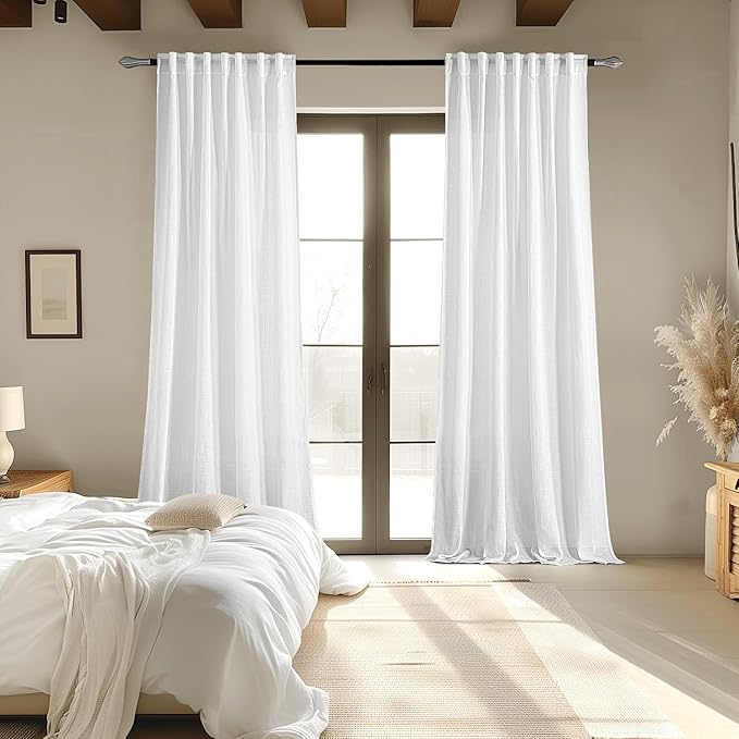 MIULEE White Linen Curtains 90 Inch Long 2 Panels - Image 6
