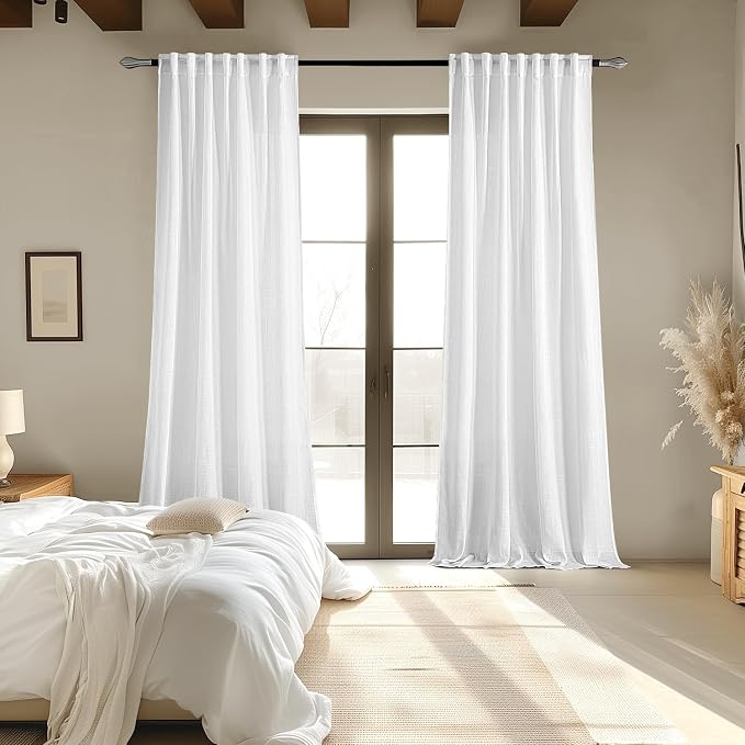 MIULEE White Linen Curtains 80 Inch Length 2 Panels - Image 6