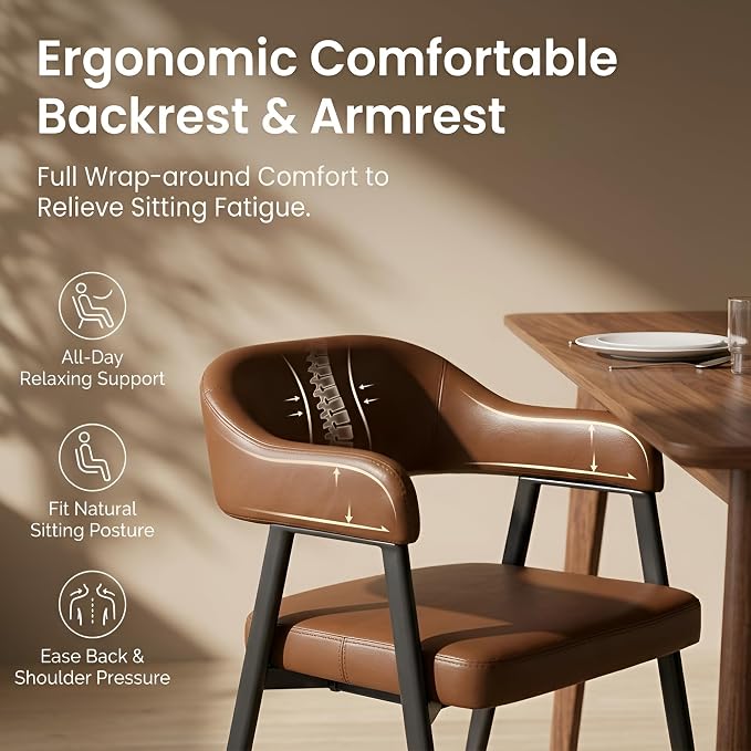 HNY Modern Dining Room Arm Chairs Set of 4, Retro Faux Leather Upholstered - Image 4