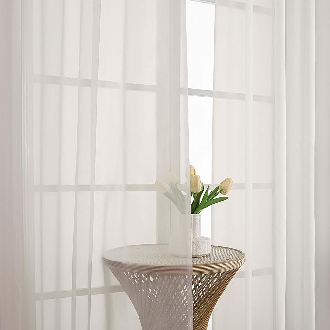 Chyhomenyc Ivory Sheer Curtains 90 Inches Long 2 Panels, Light Filtering Ivory - Image 6