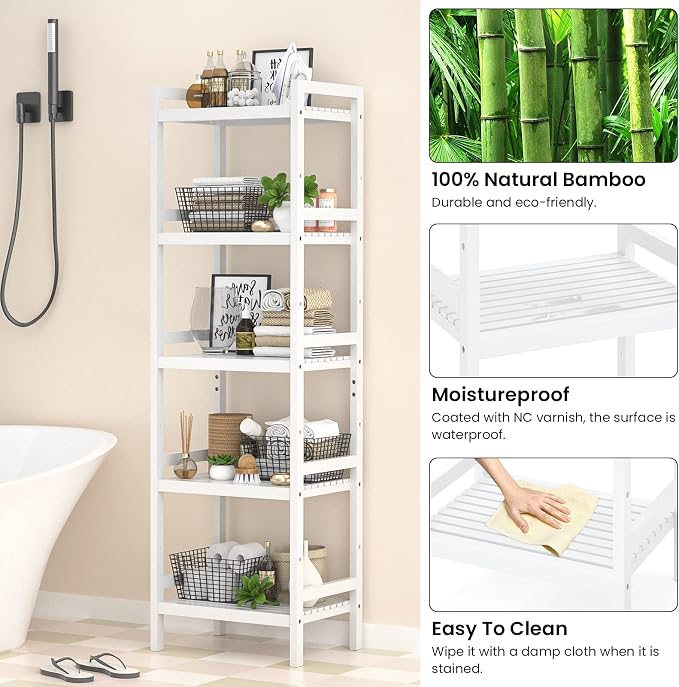 Homykic Bamboo Bookshelf, 5-Tier Narrow 55.9” Adjustable Book Shelf Bookcase - Image 6