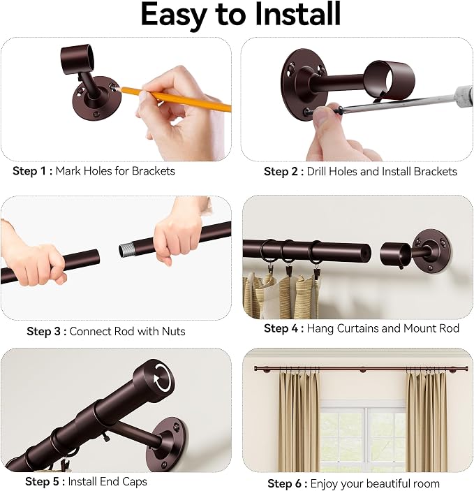 YaFex 2 Pack Heavy Duty Curtain Rods 32-120 Inch, 1 Inch Adjustable Long - Image 8