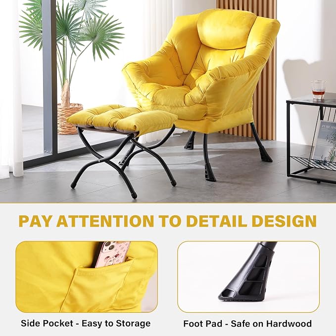 Tiita Lazy Chair with Ottoman, Comfy Leisure Sofa Reading Chair with Footrest - Image 5
