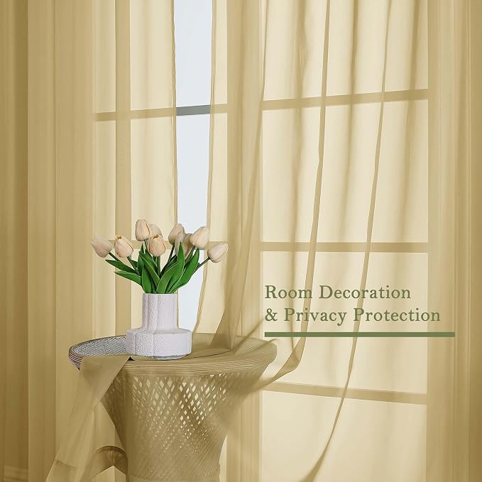 Lecloud Gold Sheer Curtains 108 Inches Long 2 Panels, Dual Rod Pocket Light - Image 7