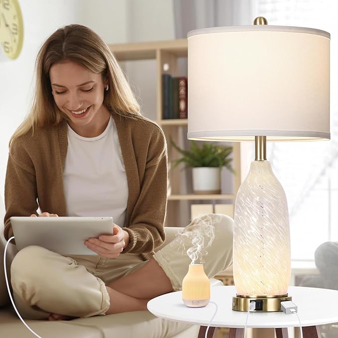 Rinweey 26" Modern Clear Glass Table Lamps Set of 2, Nightstand Lamp - Image 3
