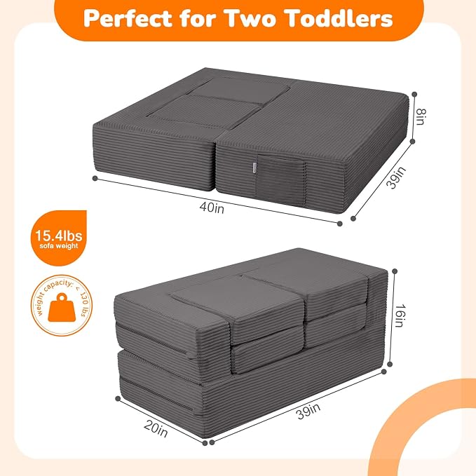 MeMoreCool Modular Kids Couch, Corduroy Play Toddler Couch - Image 3