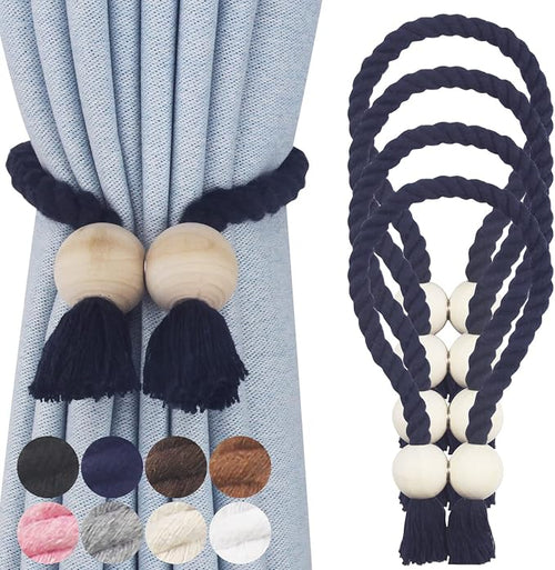 4 Pack Magnetic Curtain Tiebacks Cotton Hand Woven Tie Back Decorative Rope by CurtianTiebacks