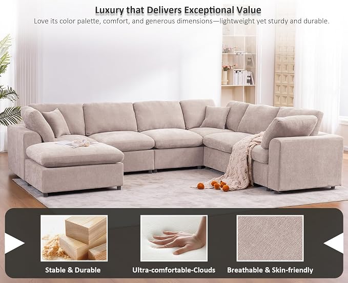 Oversized Modular Sectional Sofa Couch, Large 7 Seater Corner Sofa Modern U - Image 4