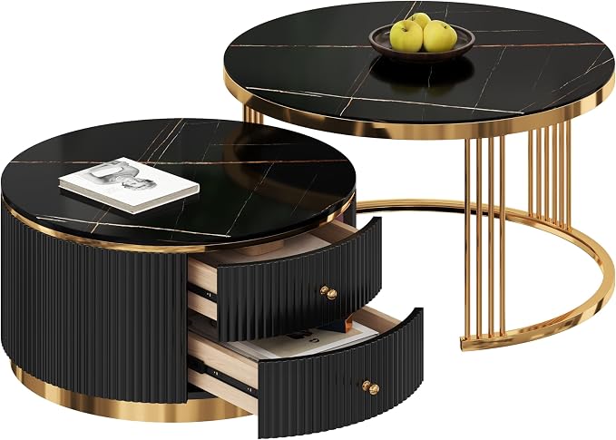 Merax 2-Piece Round Nesting Coffee Table Set - Image 11