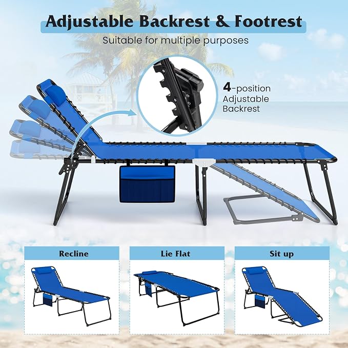GYMAX Lounge Chair for Outside, 440lbs 27” Oversize Folding Beach Tanning - Image 4