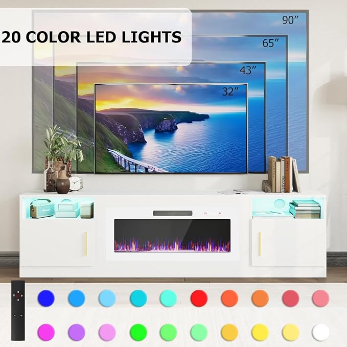PRETZI Fireplace TV Stand with 36" Fireplace Up to 90" TVs, Remote Control - Image 3