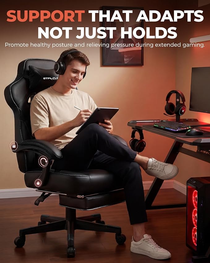 GTPLAYER Gaming Chair with Footrest, Big and Tall Game Chair 350lb Racing Style - Image 10
