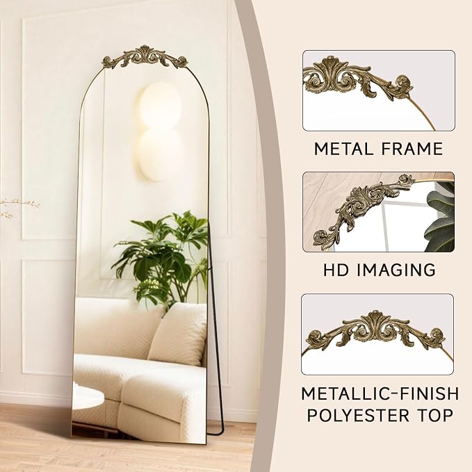 MISSDAY Vintage Baroque Full Length Mirror, Full Metal Frame Stand Up Retro - Image 4