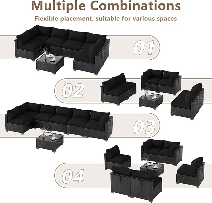 LOUVIXA 7 Piece Outdoor Patio Furniture Set, Outdoor Sectional Sofa, Wicker - Image 3