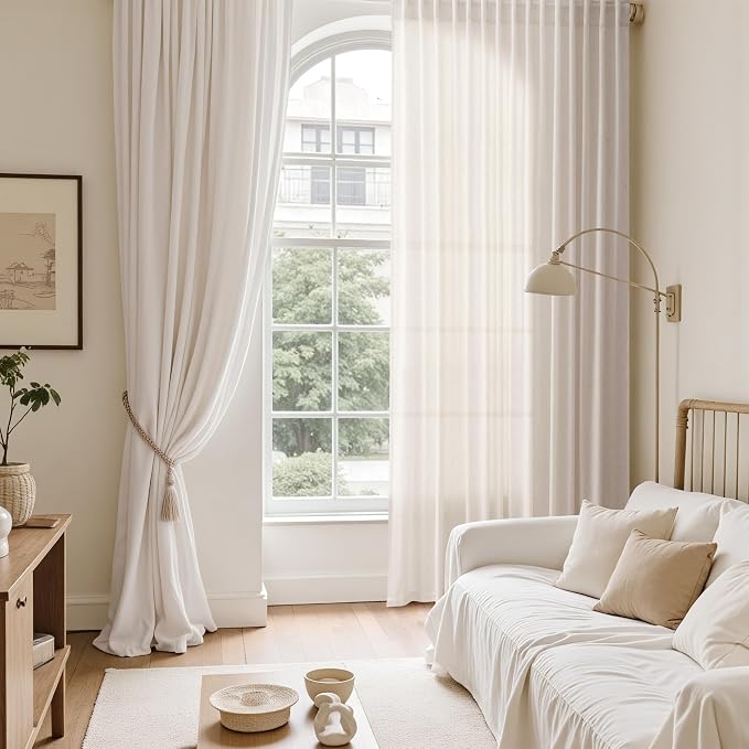 Ivory White Linen Back Tab Curtains 84 Inch Length - Image 6
