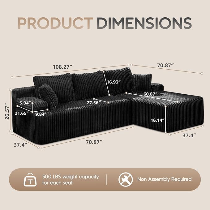 Modular Sectional Sofa Couches L-Shape Couch 3 Seat Modular Sofa Memory Foam - Image 2