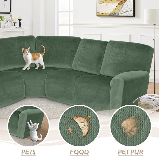 Arfntevss Sectional Recliner Couch Covers Velvet Corner Sectional Sofa Cover - Image 7