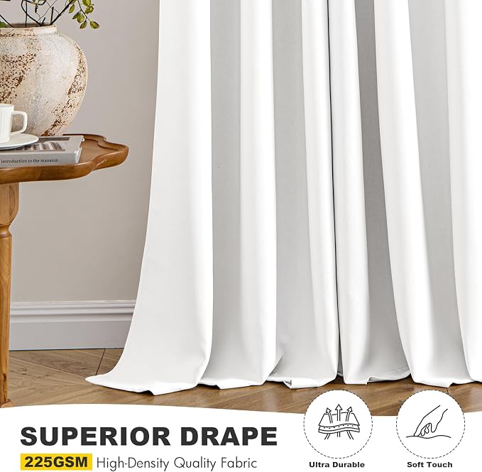 MIULEE Pure White Curtains for Bedroom Living Room 96 Inches Long 2 Panels - Image 5