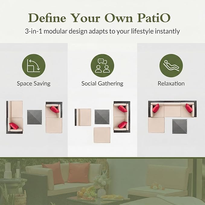 Devoko 5 Pieces Patio Furniture Sets All Weather Outdoor Sectional Patio Sofa - Image 6