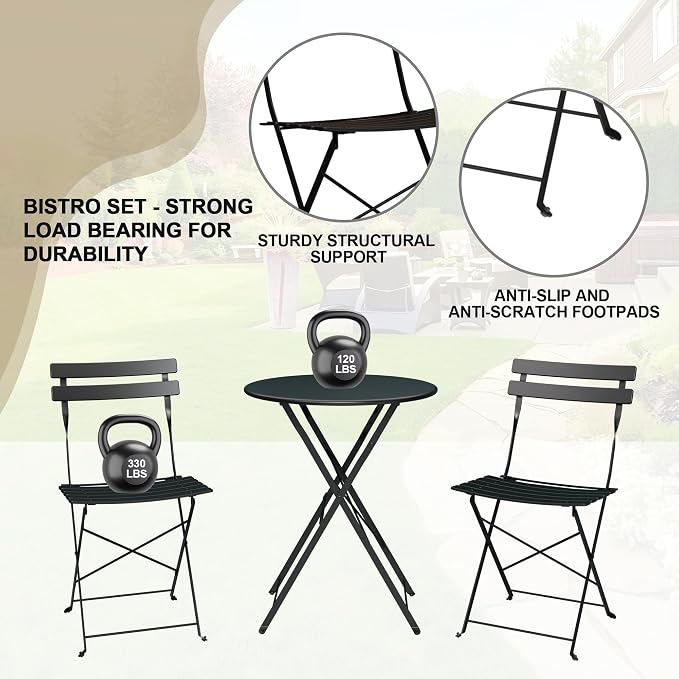 3-Piece Folding Bistro Set, Outdoor Patio Furniture Set - Image 6