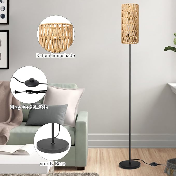 Ruiever Floor Lamp for Living Room, Farmhouse Rattan Floor lamp, Modern - Image 7