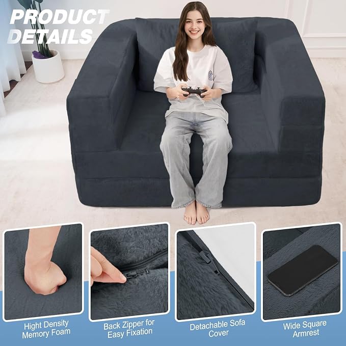 Futon Sofa Bed with Pillow, 3-in-1 Sleeper Sofa Bed with Removable Cover - Image 8