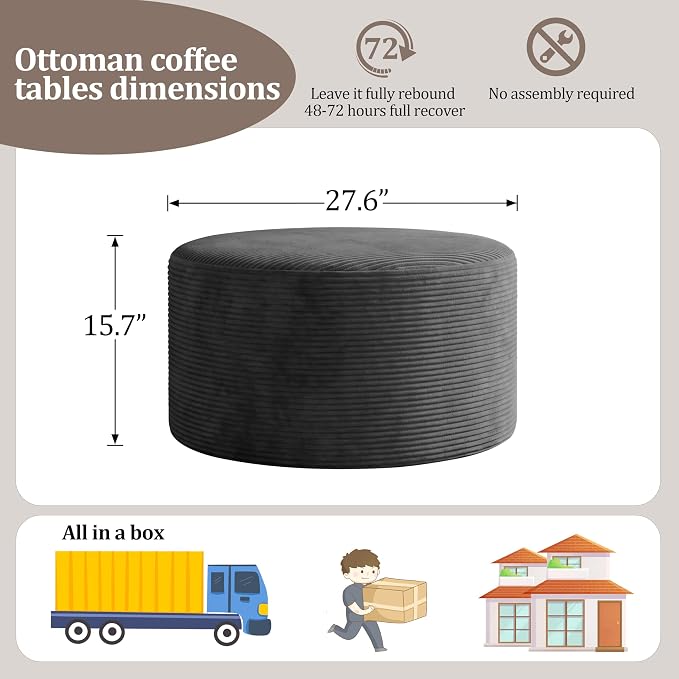 BSHOMGI Round Boneless Ottoman Oversized Ottomans - Image 2