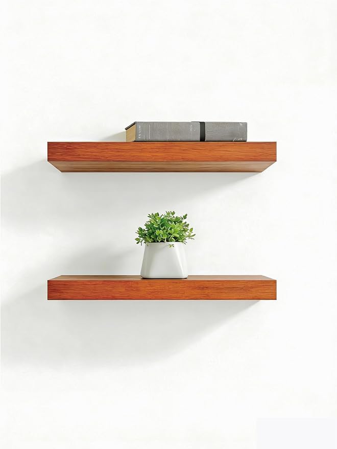 Solid Wood Floating Shelves, 11.8in Finished Real Wood Wall Shelves by Unknown