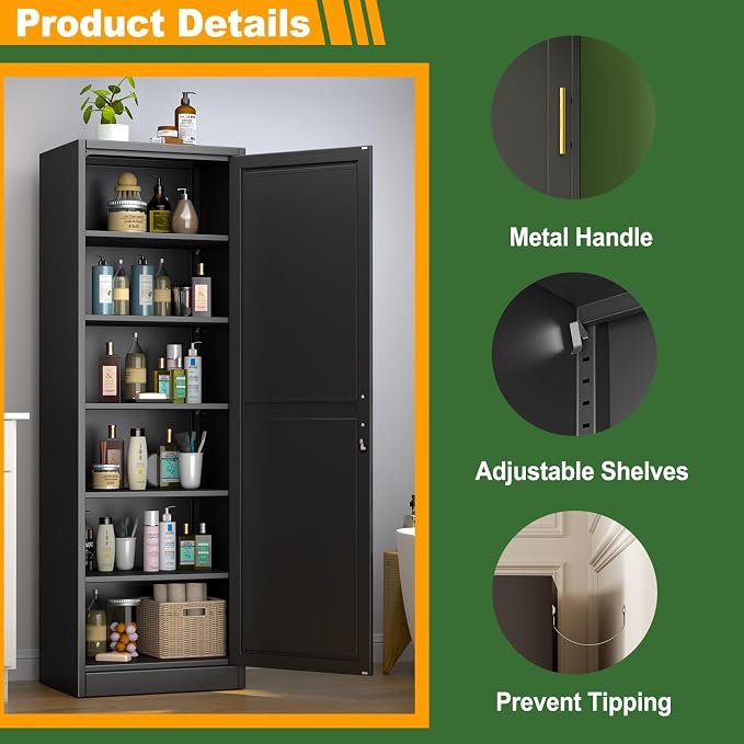 Ckzbx Metal Locker Tall Narrow Storage Cabinet, Gym Home Office, Entryway and - Image 4