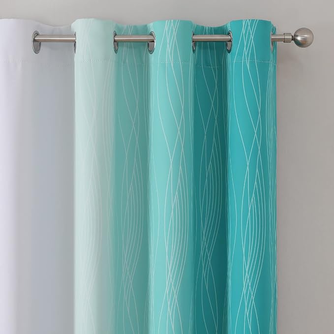 Estelar Textiler Grayish White and Teal Blackout Curtains - Image 4