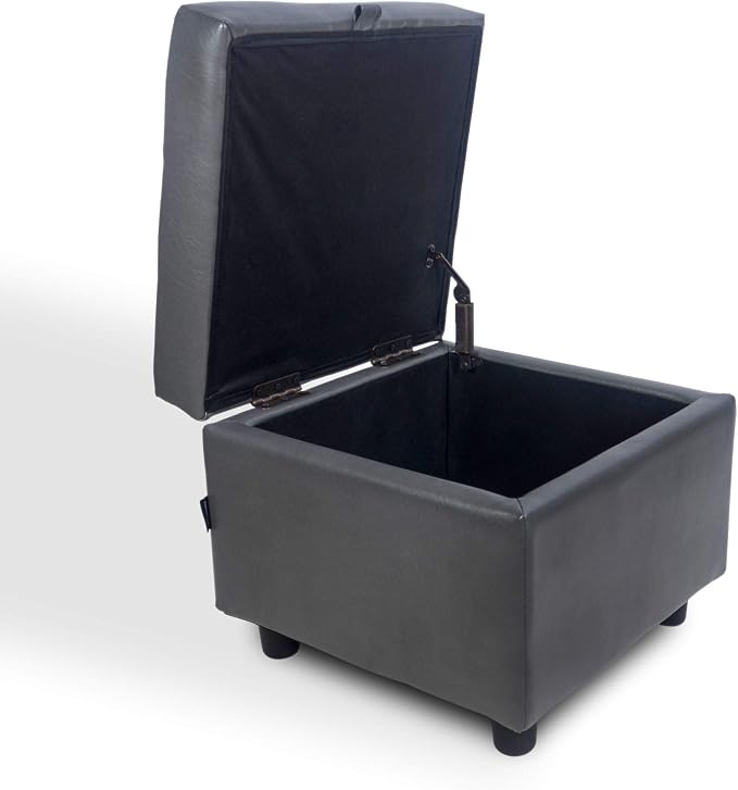 H&B Luxuries Tufted Leather Square Flip Top Storage Ottoman Cube Foot Rest - Image 8