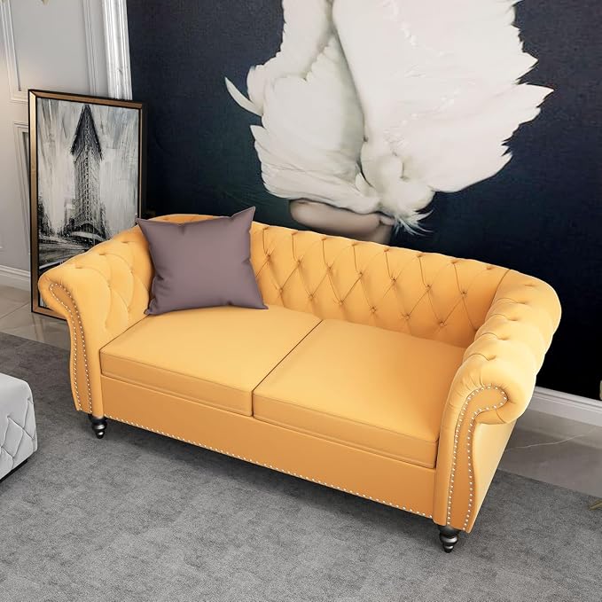 Chesterfield Loveseat Sofa, Modern Velvet Small Sofa Couch 2 Seater - Image 5