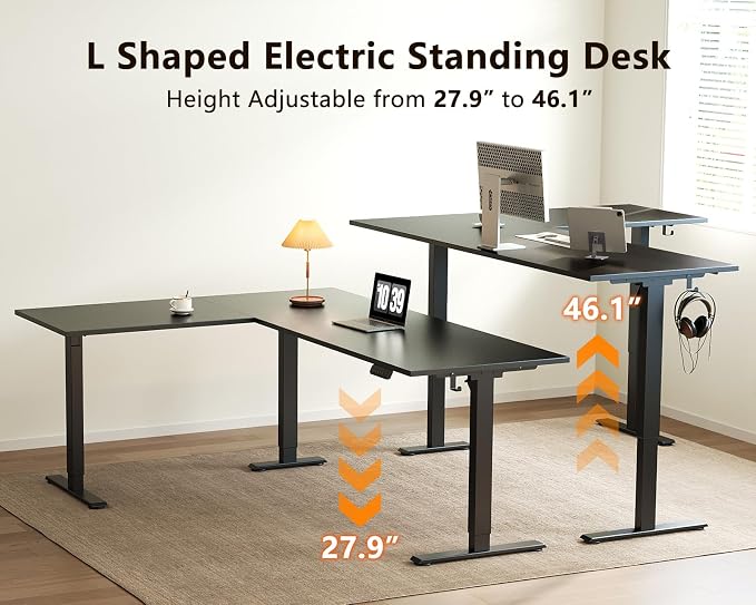 Casaottima 71 Inch Reversible Electric L Shaped Standing Desk, Height - Image 4