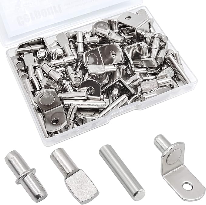 104Pcs Shelf Pins Kit, 4 Styles Nickel Plated Shelf Support Pegs, Bookshelf Pegs by Cerpourt