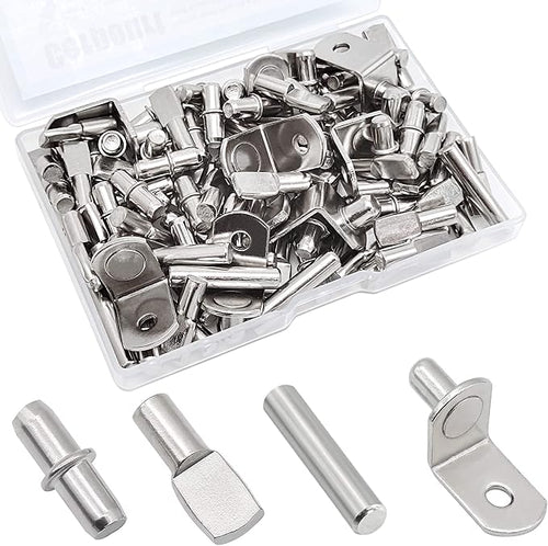 104Pcs Shelf Pins Kit, 4 Styles Nickel Plated Shelf Support Pegs, Bookshelf Pegs by Cerpourt