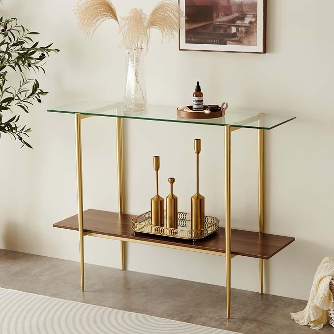 LumFurn Glass Console Table for Living Room, Foyer & Entrance, 2-Tiers - Image 3