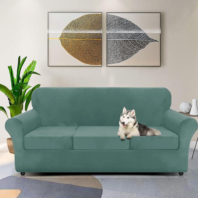 ZNSAYOTX Oversized Velvet Couch Cover 4 Piece Stretch Sofa Covers - Image 2