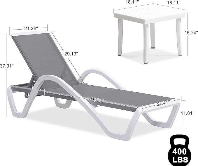 PURPLE LEAF Patio Chaise Lounge Chair Set Outside Aluminum Plastic Stackable - Image 2