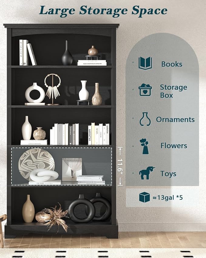 TVU 5-Tier Wooden Bookshelf, 31.5" W x 65" H ×9.9" D Bookshelf - Image 4