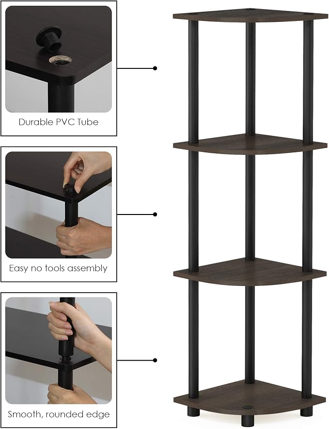 Furinno TURN-N-TUBE Corner Shelf, 4-Tier Corner Bookshelf, Display Storage - Image 5