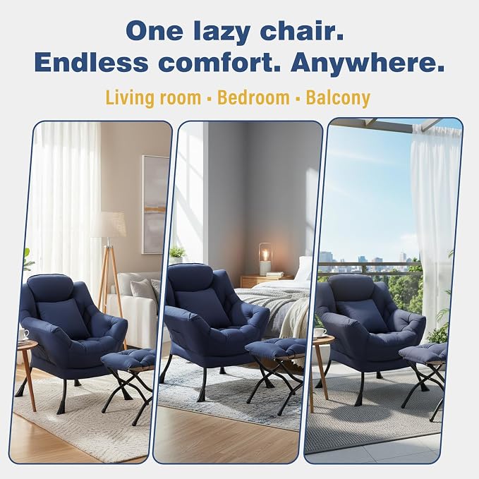 Lazy Chair with Ottoman, Large Accent Chair with Ottoman and a Throw Pillow - Image 7