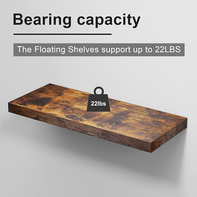 Rustic Brown Floating Shelves for Wall，24in Wall Mounted Display Ledge Shelves - Image 7