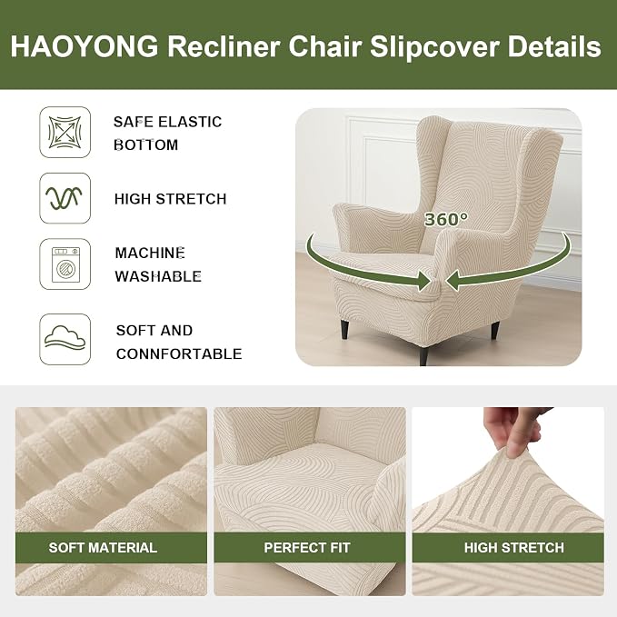 HAOYONG Wing Chair Slipcovers Printed Wingback Chair Covers 2 Pieces Wingback - Image 4